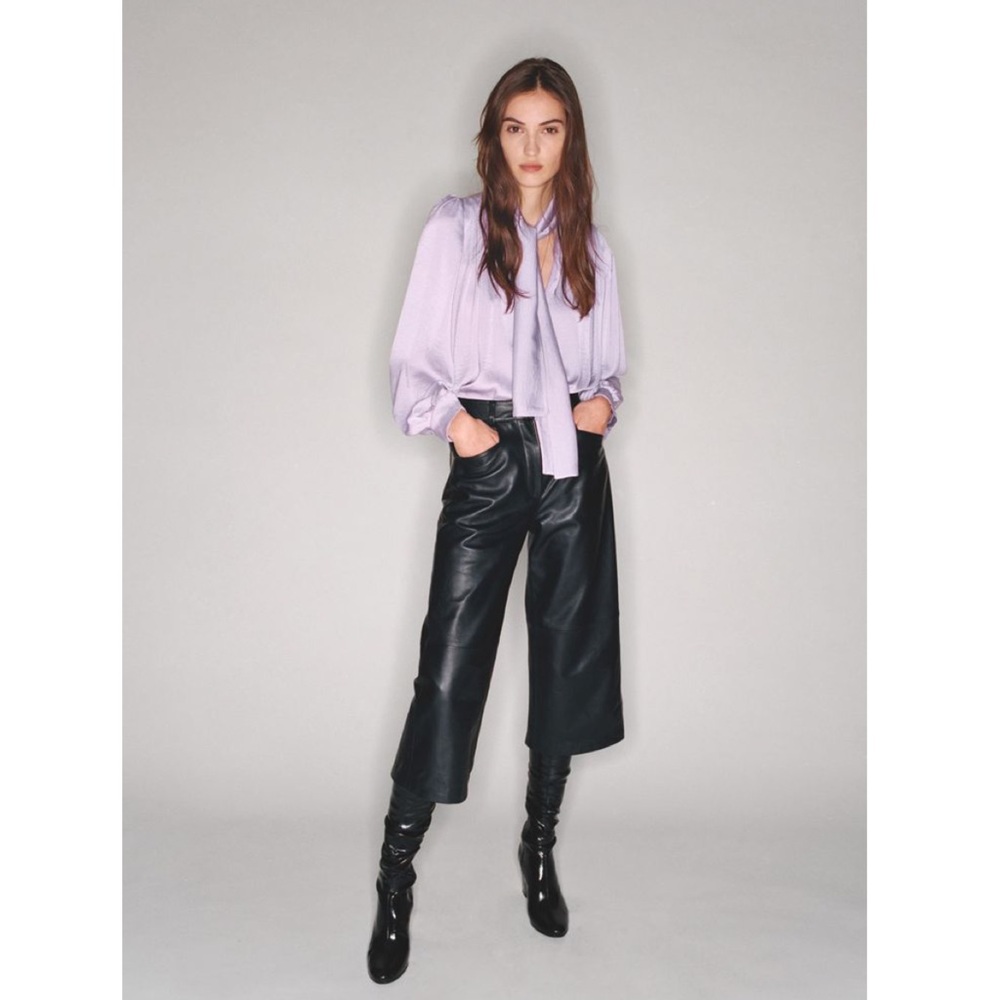 Maje | Black 100% Lambskin Leather Pantil Culotte Pants ~ 38 Medium